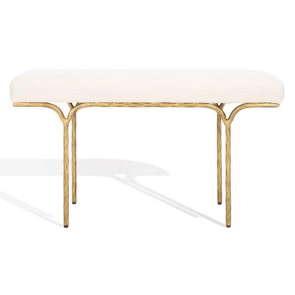 Safavieh Marvin Ivory Boucle 36" Bench in Brass Metal