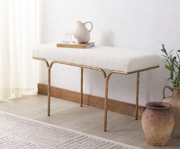 Safavieh Marvin Ivory Boucle 36" Bench in Brass Metal