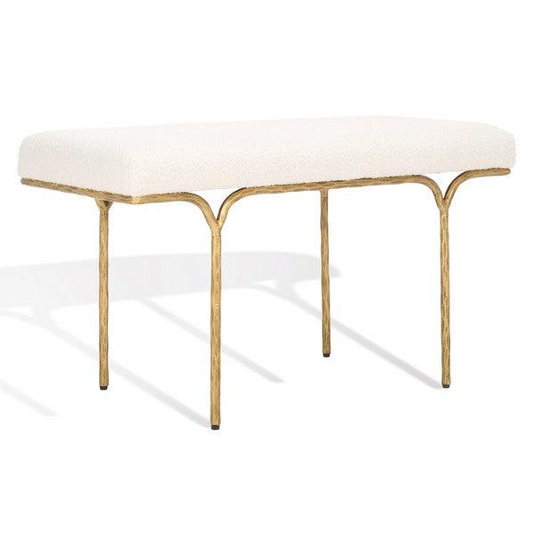 Safavieh Marvin Ivory Boucle 36" Bench in Brass Metal