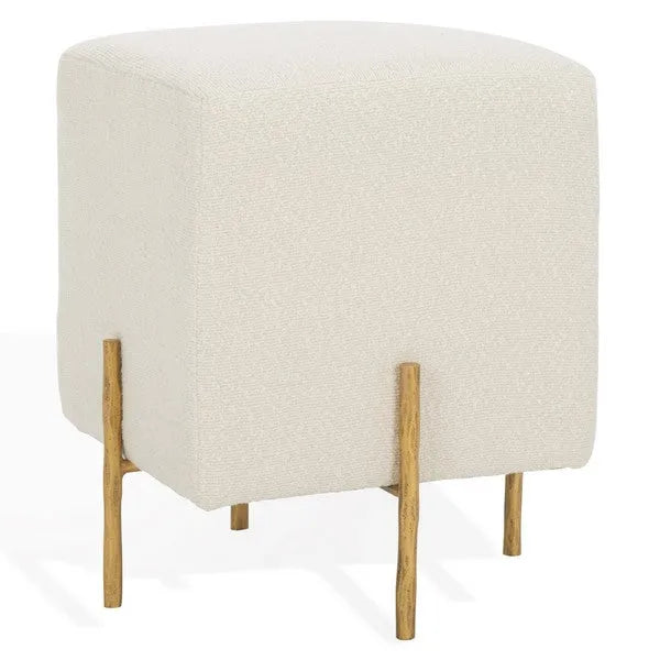 Jessa Square Boucle Ottoman in Ivory with Brass Frame