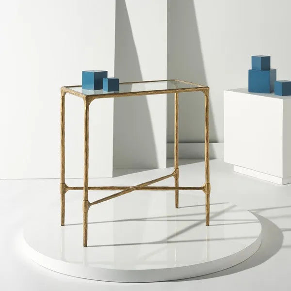 Isabellina Metal Accent Table in Brass with Mirrored Glass Top