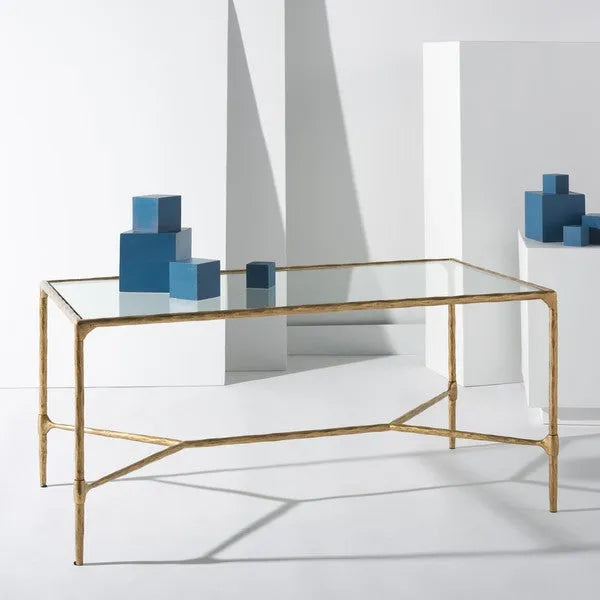 Isabellina Metal Coffee Table in Brass with Mirrored Glass Top