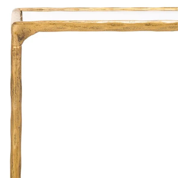 Isabellina Metal Console Table in Brass with Mirrored Glass Top