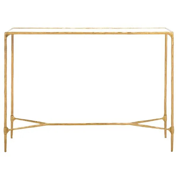 Isabellina Metal Console Table in Brass with Mirrored Glass Top