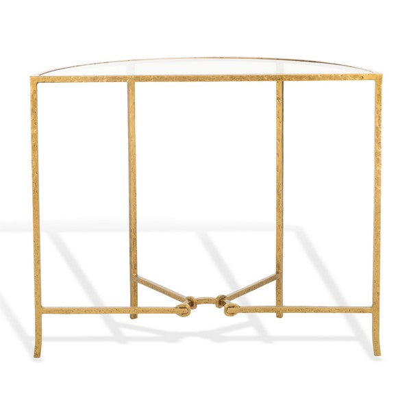 Tauri Forged Metal Half Moon Console Table in Brass