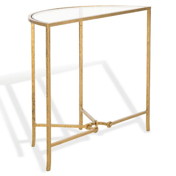 Tauri Forged Metal Half Moon Console Table in Brass