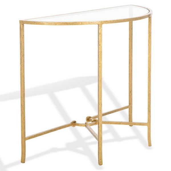 Tauri Forged Metal Half Moon Console Table in Brass