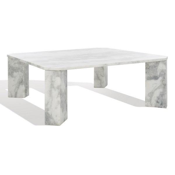 Safavieh Daysi Marble Coffee Table in White with Chunky Legs