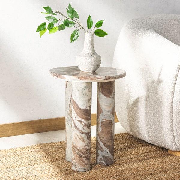 Giabella Marble Accent Table in White/Brown with 3 Leg