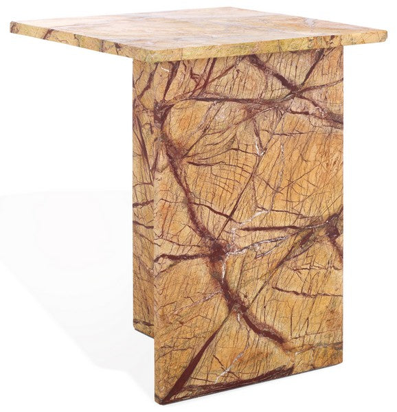 Adriano 2-Leg Marble Accent Table in Beige and Brown