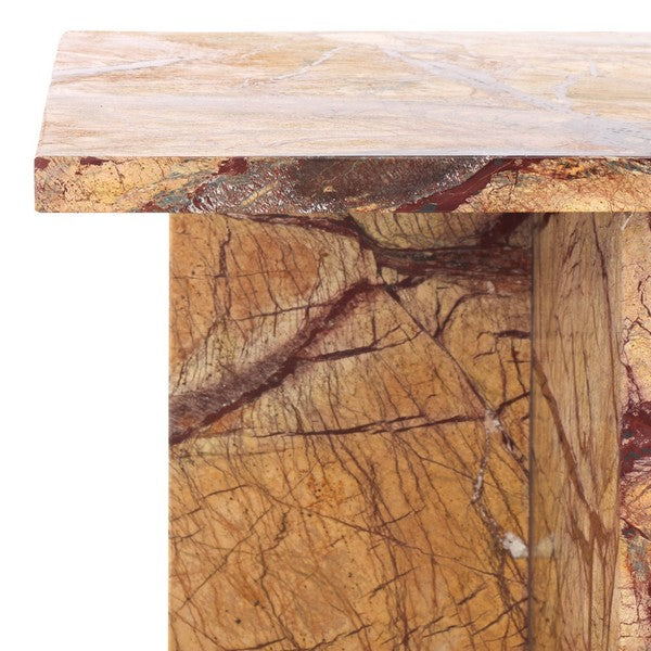 Adriano 2-Leg Marble Accent Table in Beige and Brown