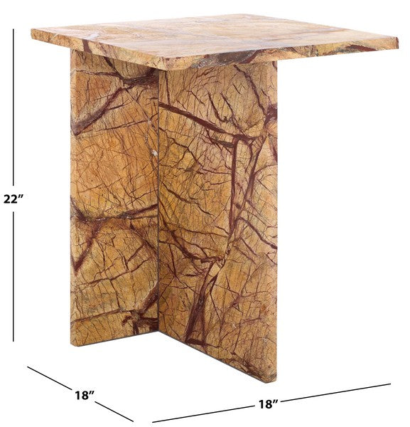 Adriano 2-Leg Marble Accent Table in Beige and Brown