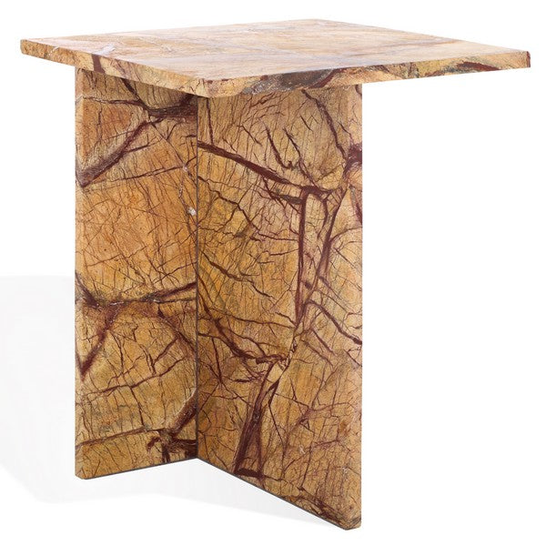 Adriano 2-Leg Marble Accent Table in Beige and Brown