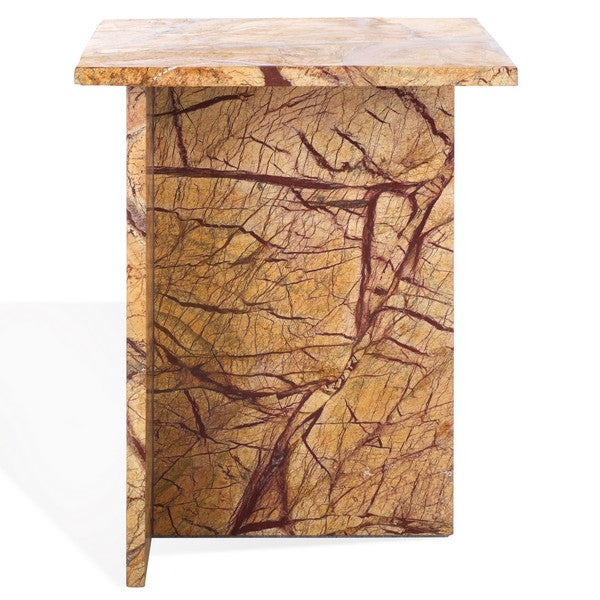 Adriano 2-Leg Marble Accent Table in Beige and Brown