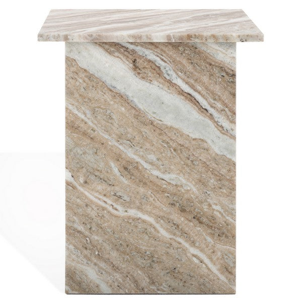 Adriano 2-Leg Marble Accent Table in White and Brown