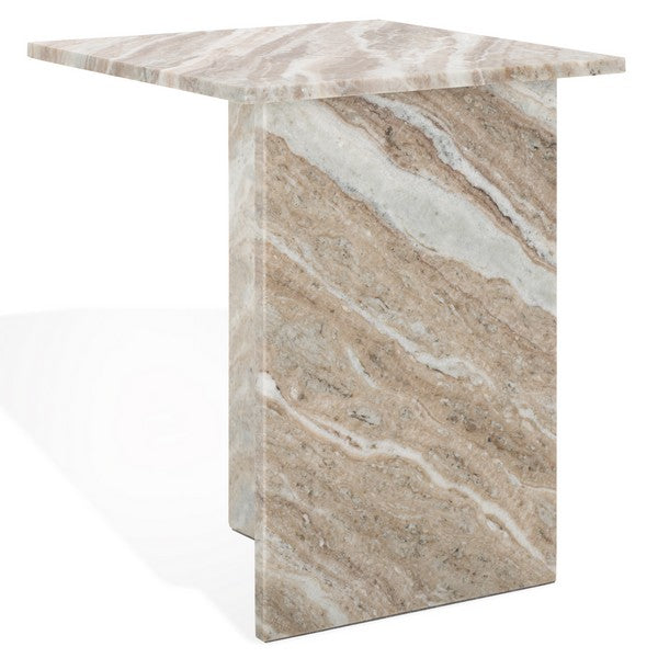 Adriano 2-Leg Marble Accent Table in White and Brown