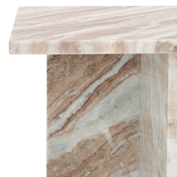 Adriano 2-Leg Marble Accent Table in White and Brown