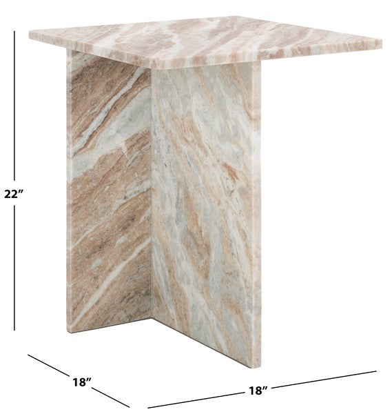 Adriano 2-Leg Marble Accent Table in White and Brown