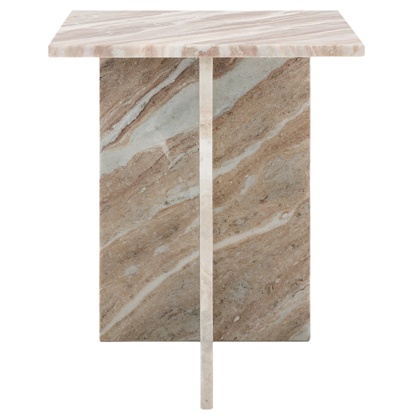 Adriano 2-Leg Marble Accent Table in White and Brown