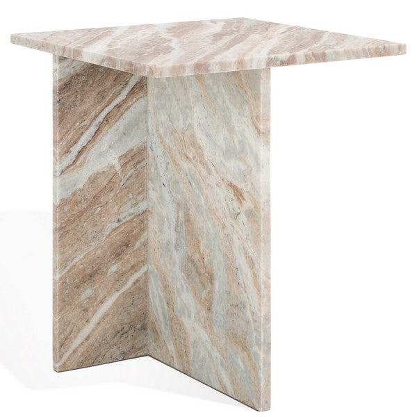 Adriano 2-Leg Marble Accent Table in White and Brown