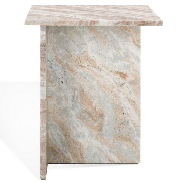 Adriano 2-Leg Marble Accent Table in White and Brown