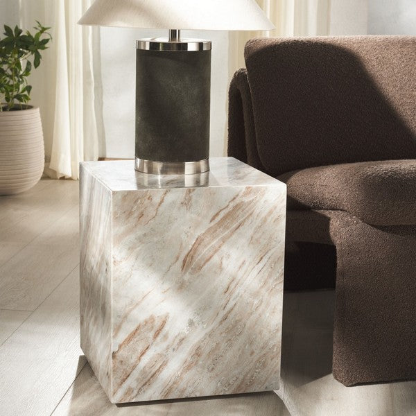 Katharina Marble Plinth Accent Table in Brown and White