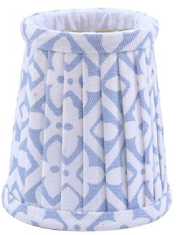Pleated Cotton Sconce Shade in Periwinkle Blue/White with Floral Design