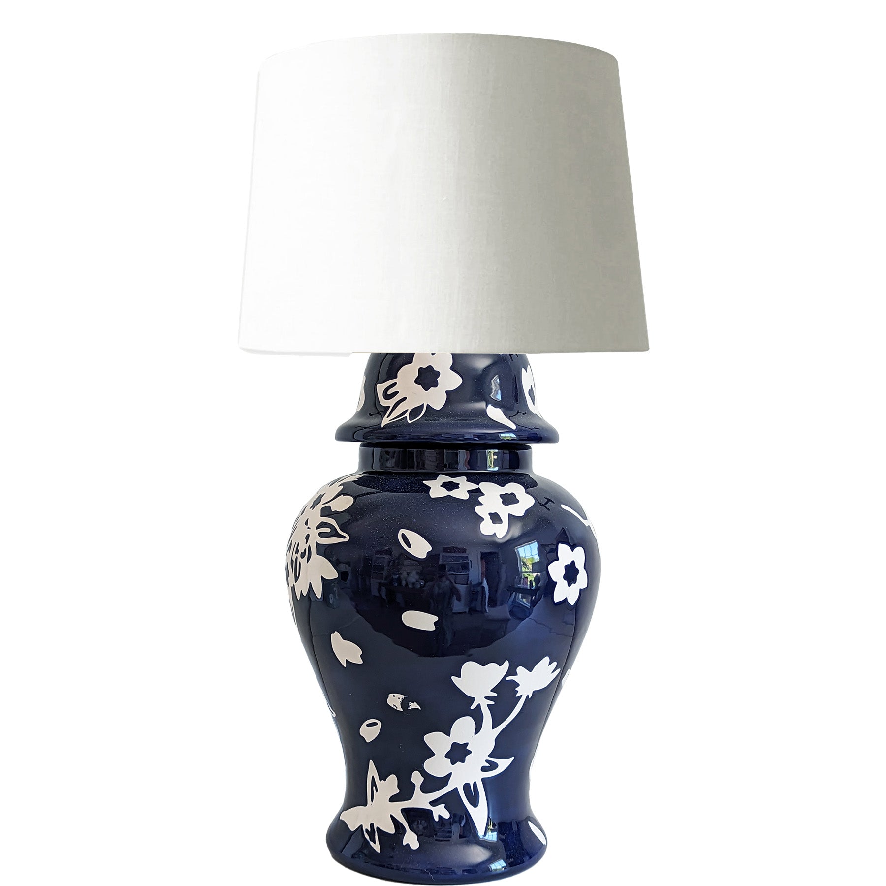 Sakura Ginger Jar Lamp in Navy Blue