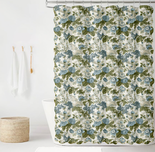 Georgia in Blue & Green Scalloped Edge Shower Curtain