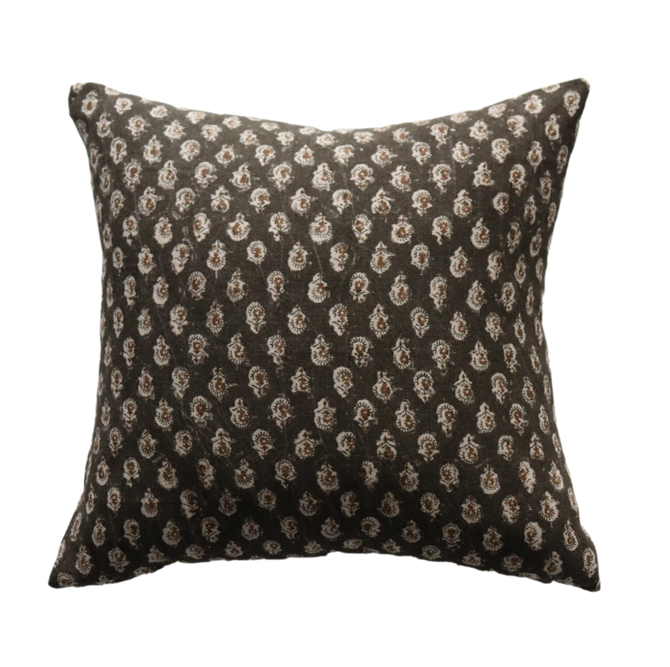 Milo Pillow Cover in Dark Brown with Rust Floral Pattern