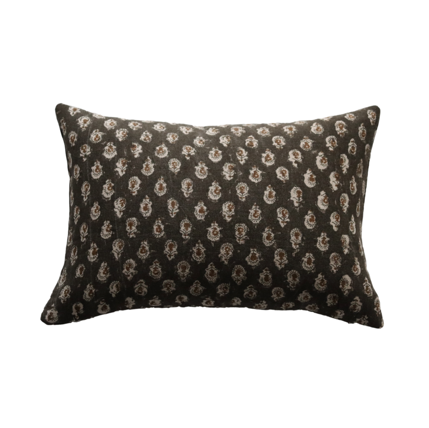 Milo Pillow Cover in Dark Brown with Rust Floral Pattern