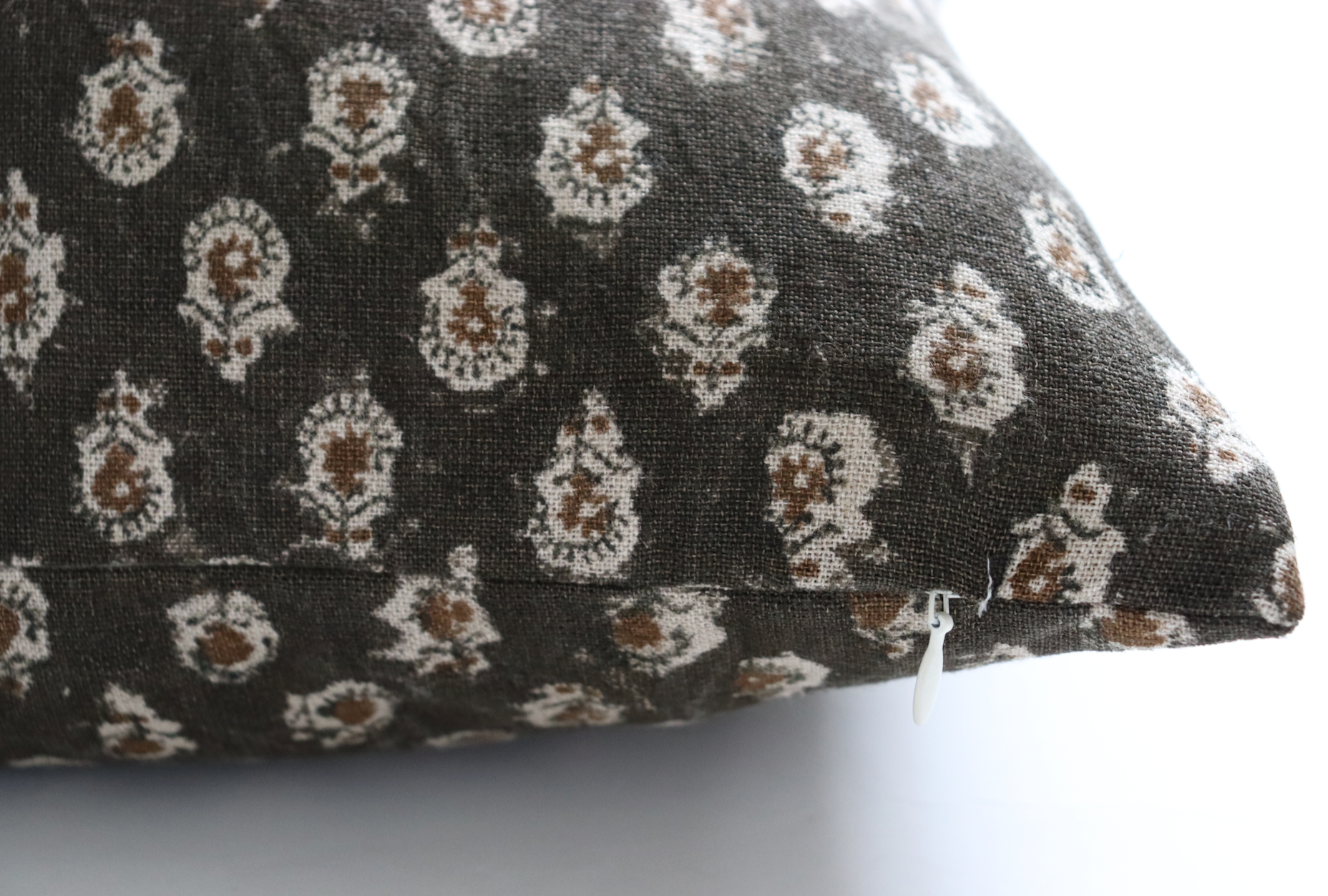 Milo Pillow Cover in Dark Brown with Rust Floral Pattern