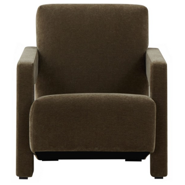 Safavieh Taylor Boucle Accent Chair in Dark Olive Green with Angled Back and Seat