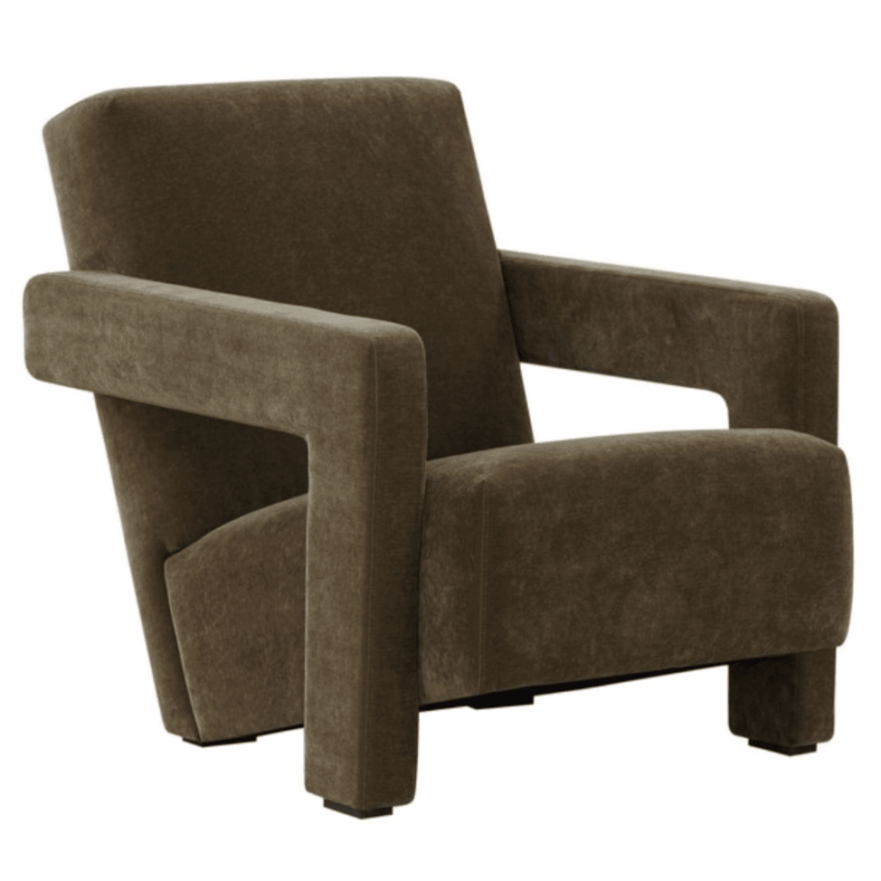 Safavieh Taylor Boucle Accent Chair in Dark Olive Green with Angled Back and Seat