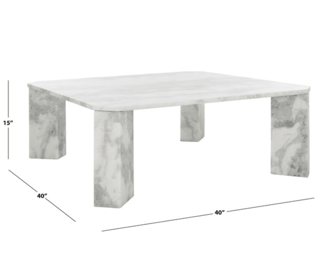 Daysi Marble Coffee Table in White with Chunky Legs