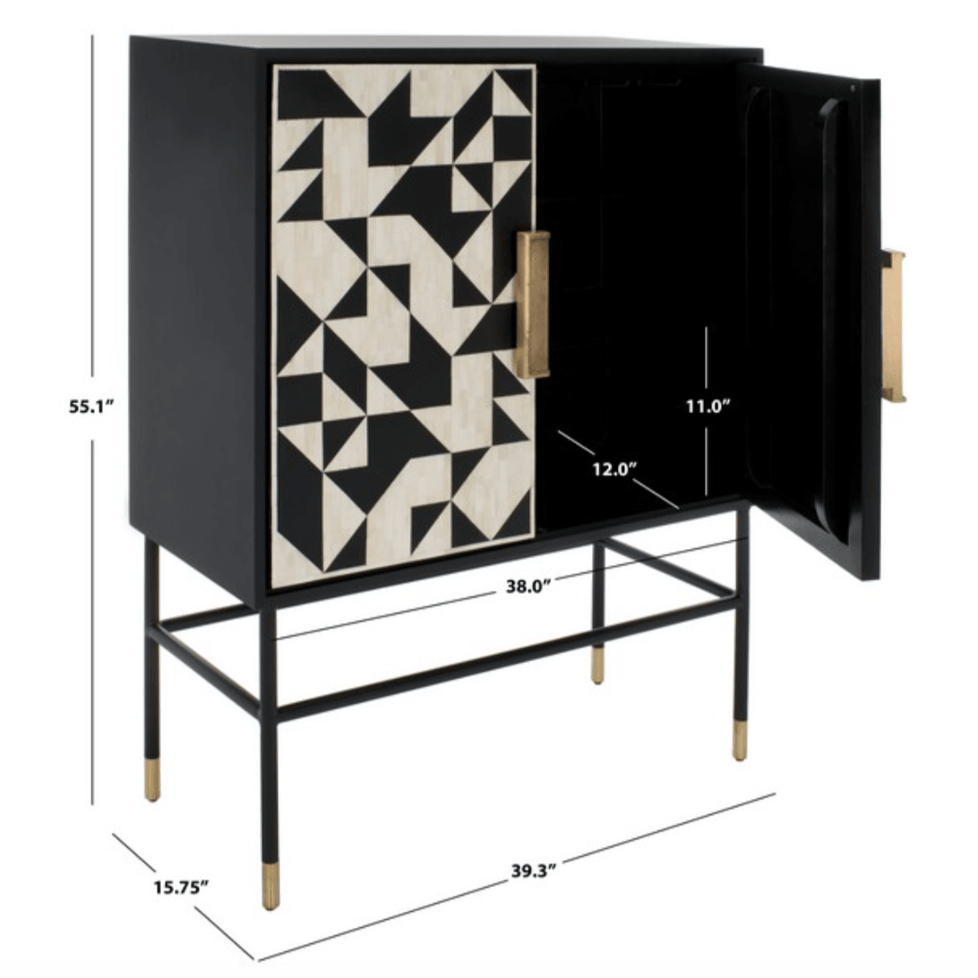 Safavieh Kimori Bar Cabinet in Black and White with 3 Shelves