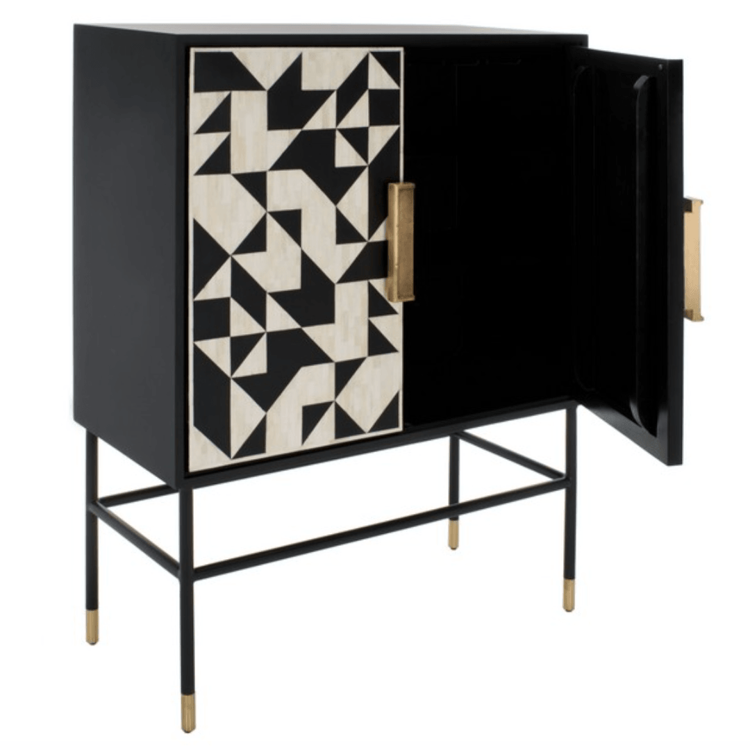 Safavieh Kimori Bar Cabinet in Black and White with 3 Shelves