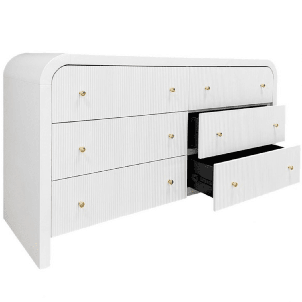 Liabella 6-Drawer Dresser in White with Curve Design