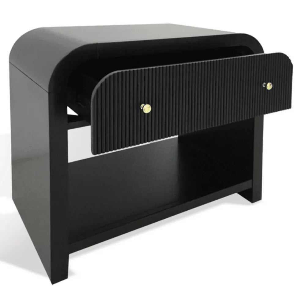 Safavieh Liabella 1-Drawer Nightstand in Black with Curve Design