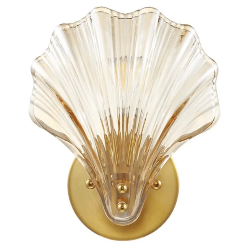 Safavieh Sirena Wall Sconce in Brass with Amber Glass Shell Design (Set of 2)