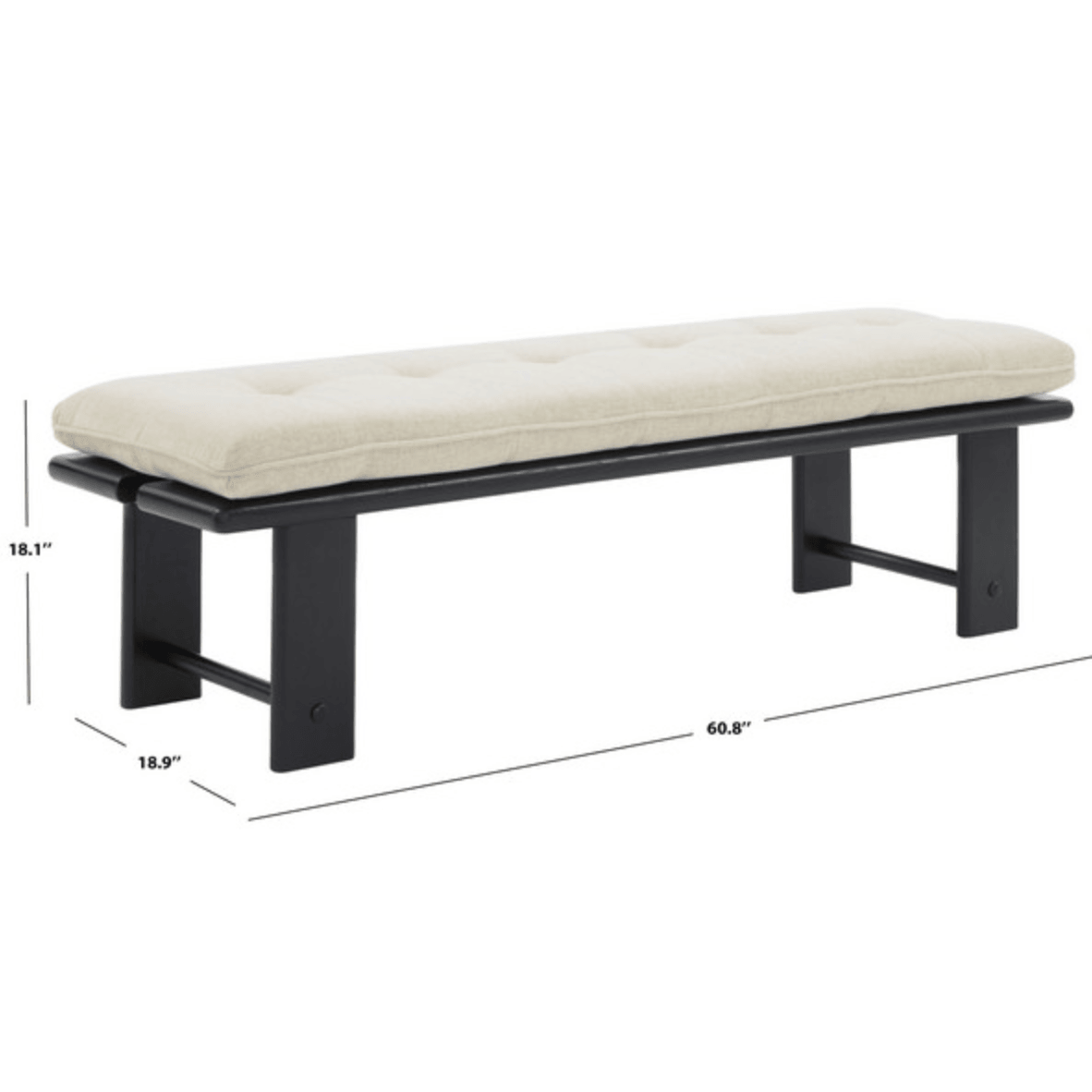 Bartolili Linen Bench in Beige/Black with Tufted Cushioned Seat