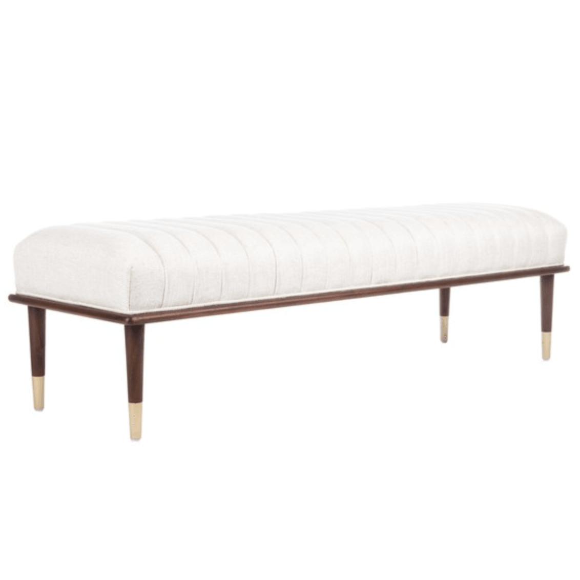 Flannery Viscose Bench in Cream with Teak Legs