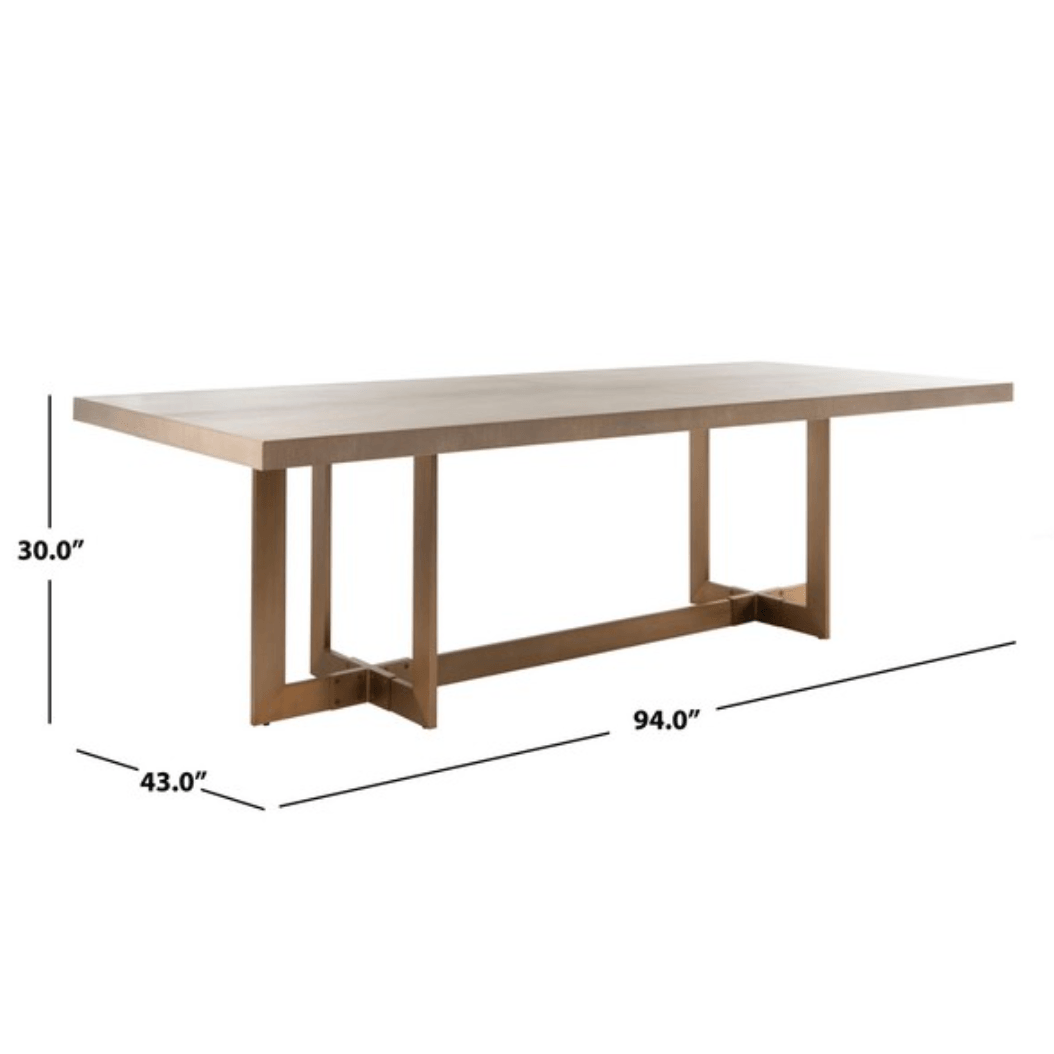 Quinn Dining Table in Gray Oak/Brass with Geometric Base