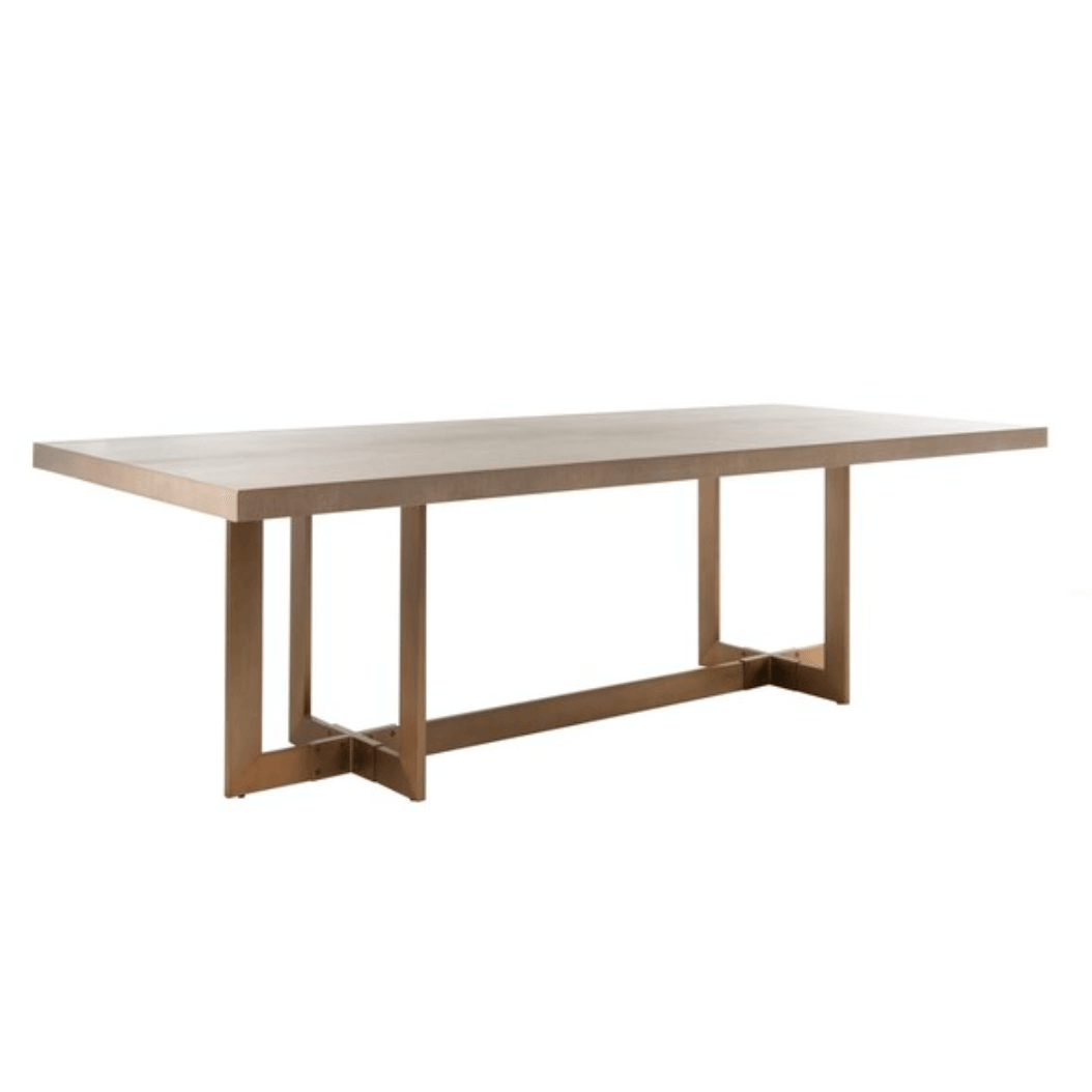 Quinn Dining Table in Gray Oak/Brass with Geometric Base