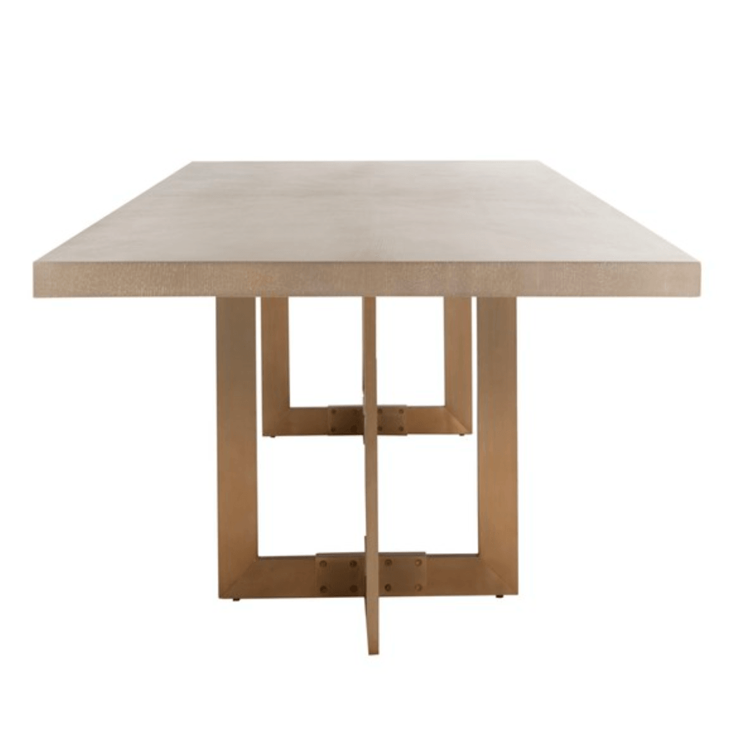 Quinn Dining Table in Gray Oak/Brass with Geometric Base