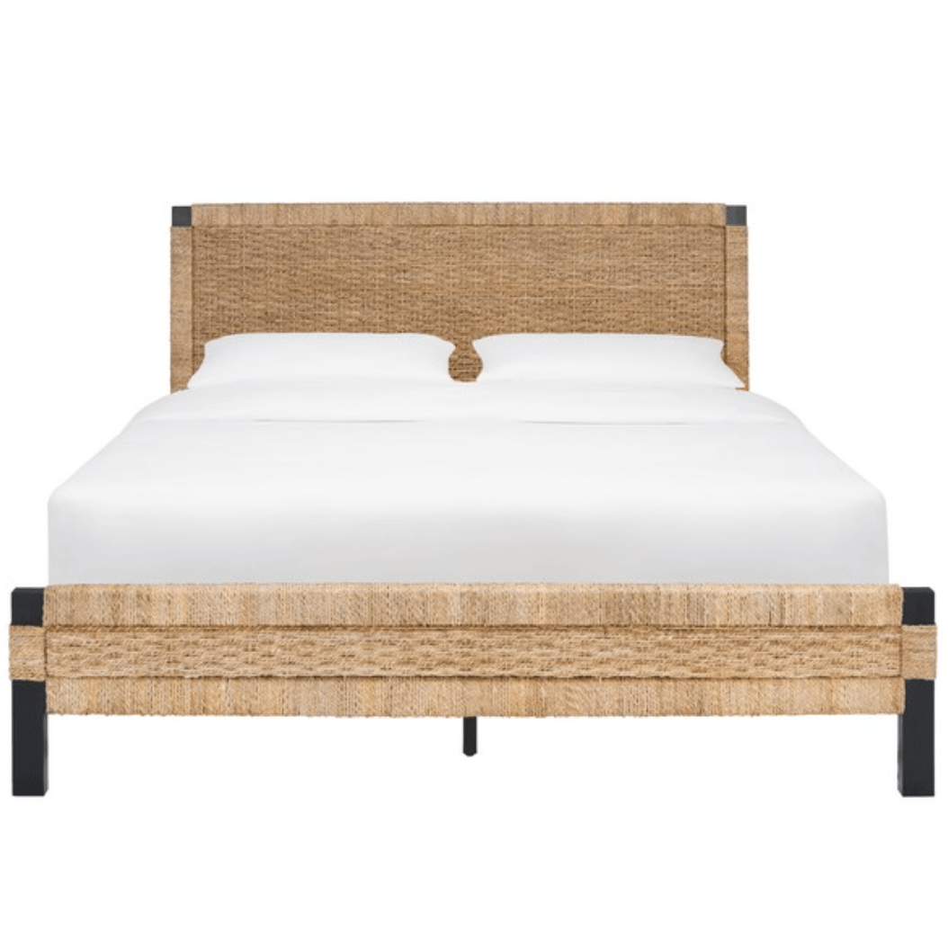 Galen Woven Banana Stem Bed with Black Stainless Steel Frame