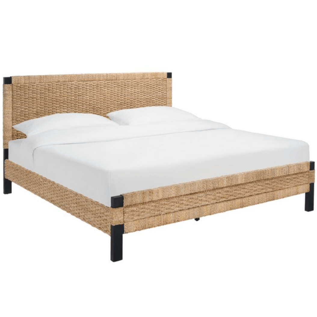 Galen Woven Banana Stem Bed with Black Stainless Steel Frame