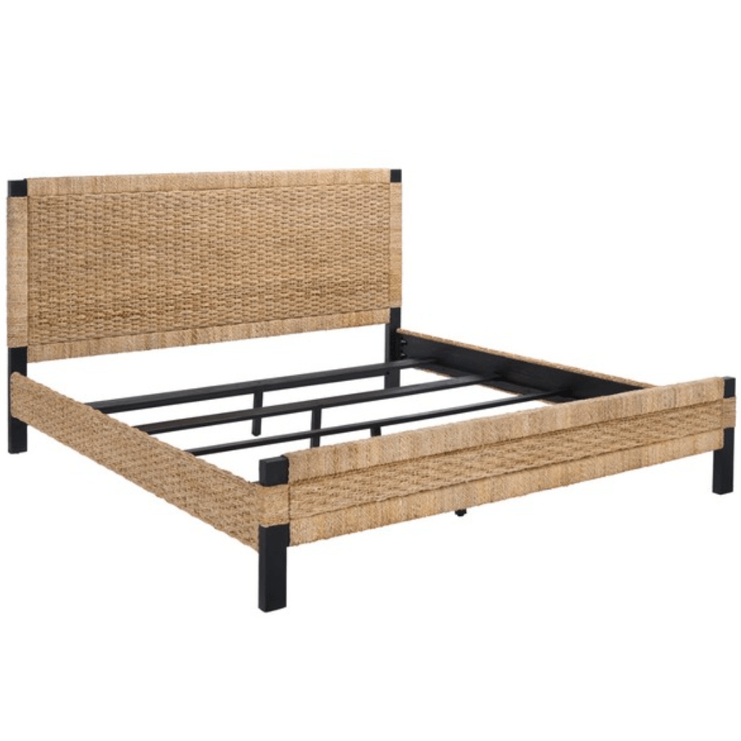 Galen Woven Banana Stem Bed with Black Stainless Steel Frame