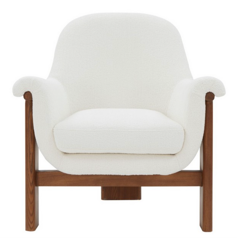 Sylvana Boucle Accent Chair in Ivory/Walnut