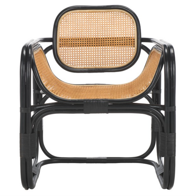 Nadie Wood Accent Chair in Natural and Black with Rattan Mesh